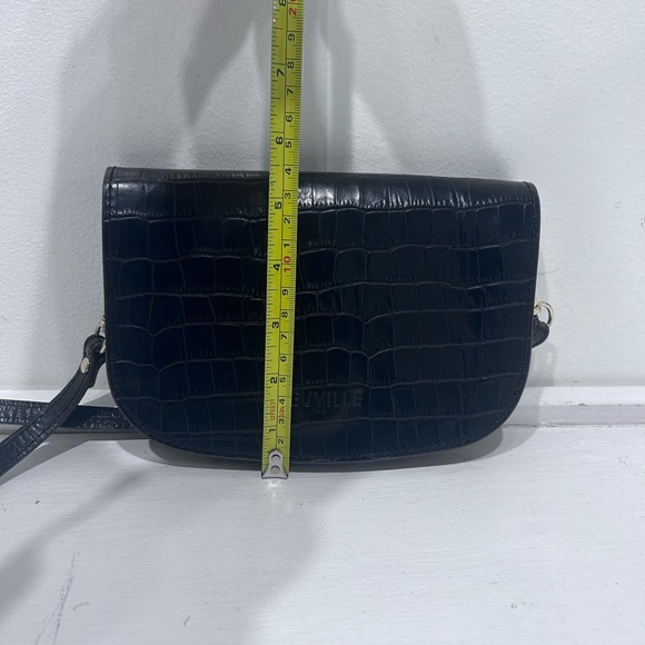 Neuville Black Croc Embossed Leather Crossbody Bag Adjustable Strap - Picture 15 of 15